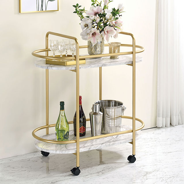 image of Contemporary Gold/White Serving Cart with sku:idf-ac257-foa