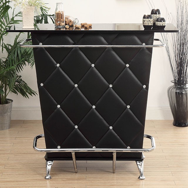 image of Contemporary Black/Chrome Bar Table (K/D) with sku:idf-bt6464bk-foa