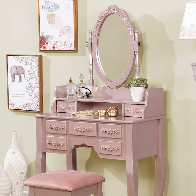 image of Traditional Rose Gold Vanity w/ Stool with sku:idf-dk6845rg-foa