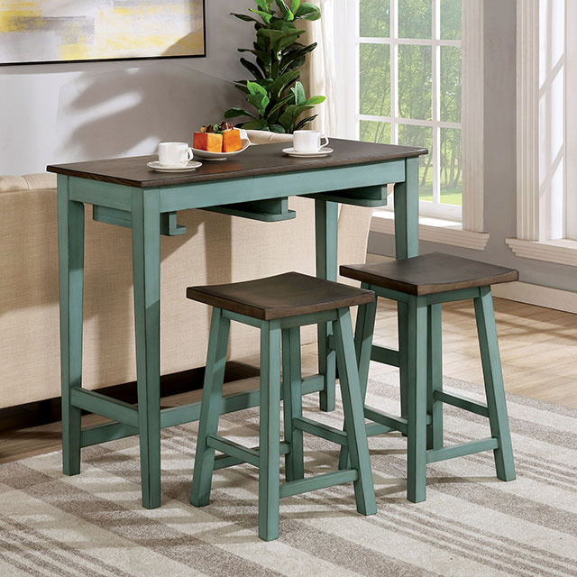 image of Transitional Antique Teal/Gray 3 Pc. Bar Table Set with sku:idf3475grpt3pk-foa