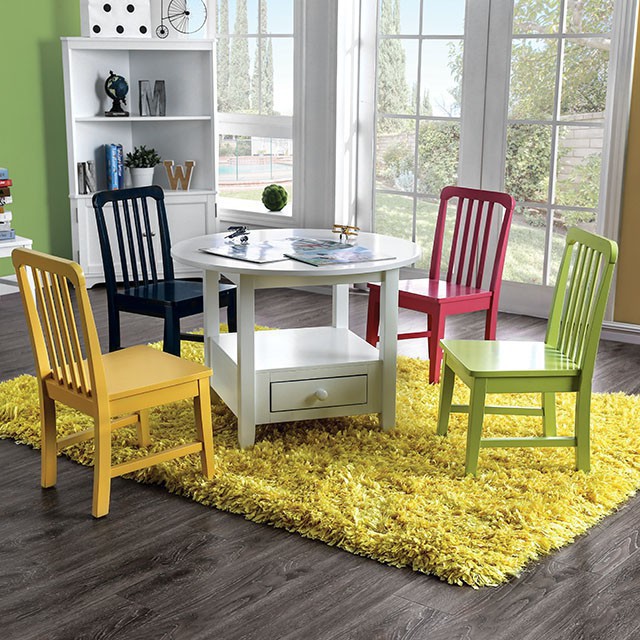 image of Transitional White/Multi 5 Pc. Kids Round Table Set with sku:idf-3524rt-5pk-foa