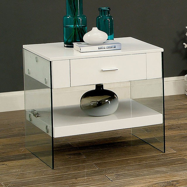 image of Contemporary White End Table with sku:idf-4451wh-e-foa