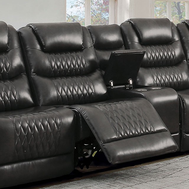 image of Transitional Gray Power Recliner with sku:idf-6895gy-ac-r-foa