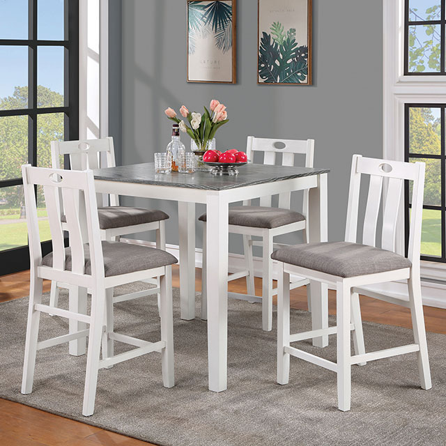 image of Transitional White/Gray 5 Pc. Counter Ht. Table Set with sku:idf-3388pt-5pk-foa