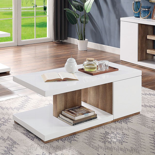 image of Contemporary White/Natural Tone Coffee Table with sku:idf-4495c-foa