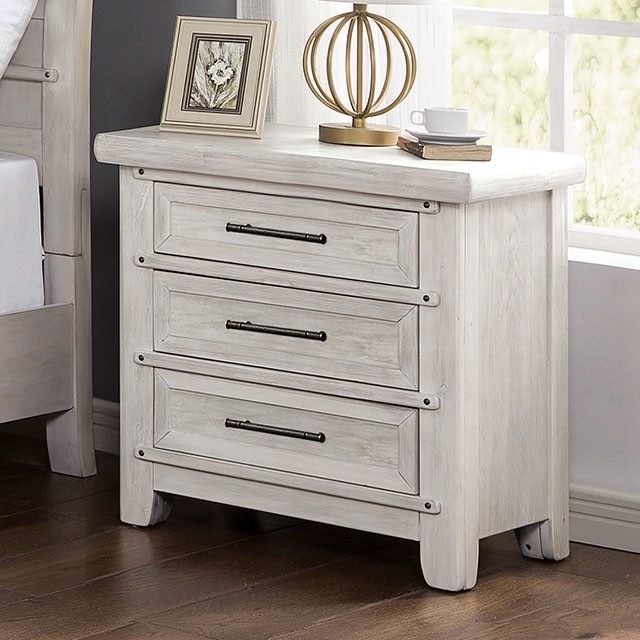 Rent to own Transitional Antique White Night Stand w/ USB Plug