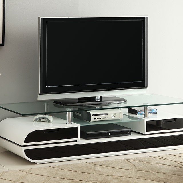 image of Contemporary Black/White 63" TV Console with sku:idf-5813-tv-foa